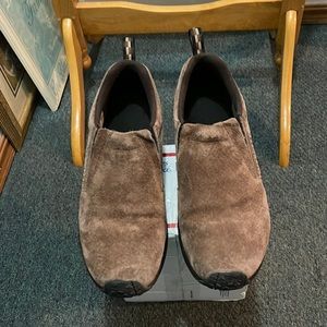 Merrill’s Jungle Moc suede leather slip-ons,Dark Earth color, size 11.5